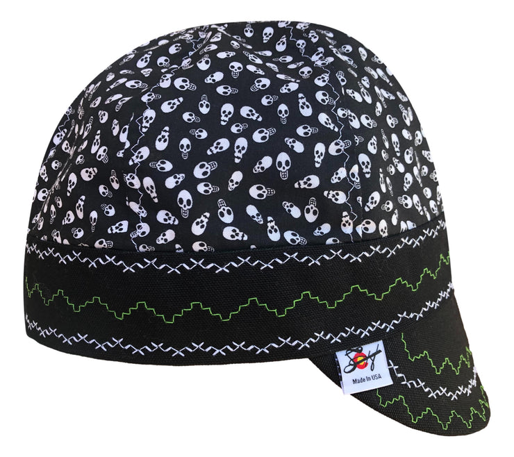 Mini Skulls Black/Green Size 7 1/4 Hybrid Welders Cap