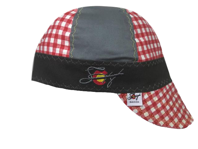 Mixed Panel Embroidered Red Checkered Size 7 1/4 Hybrid Welders Cap