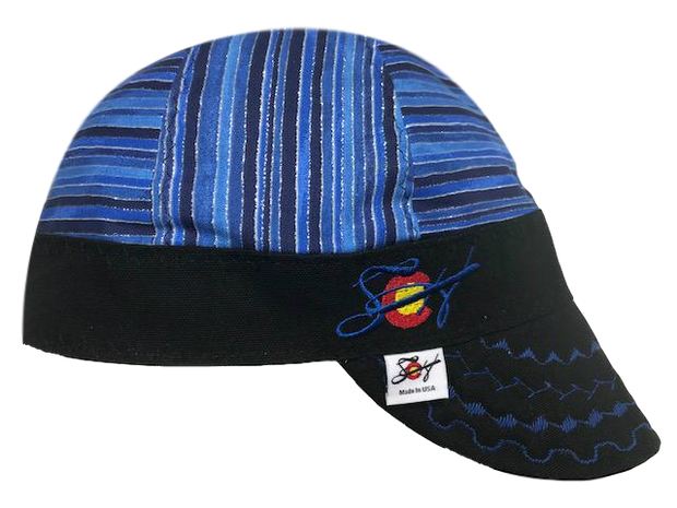 Metallic Stripe Bright Blue Embroidered Hybrid Welders Cap