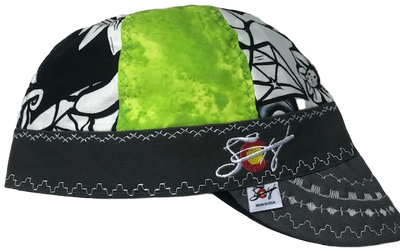 Neon Green/Black & White Graffitti Mixed Panel Embroidered Hybrid Welding Cap