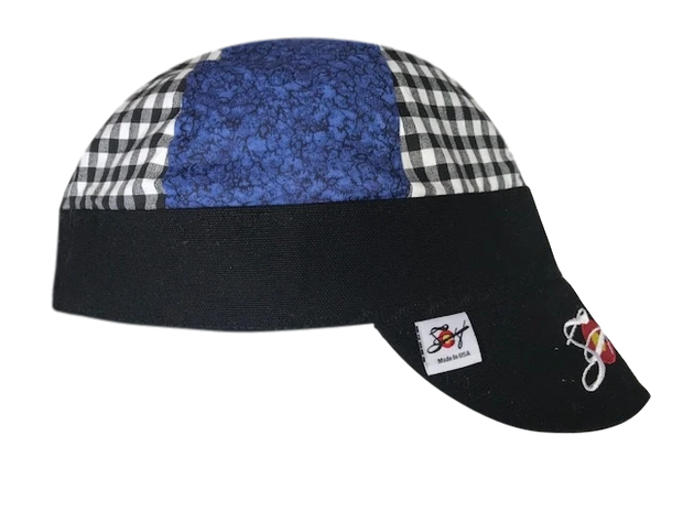 Mixed Black Checked/Blue Embroidered Hybrid Welders Cap